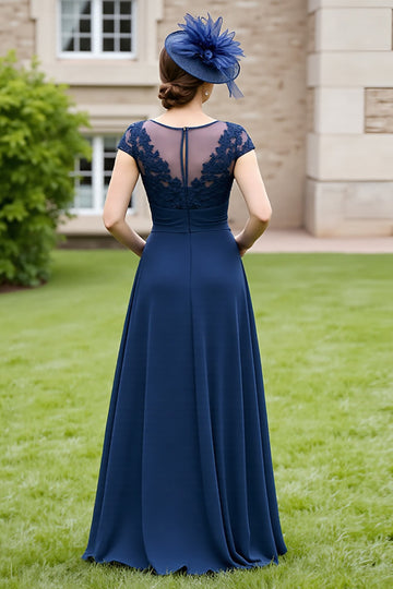 Navy A Line Mother Of The Bride Dress With Appliques